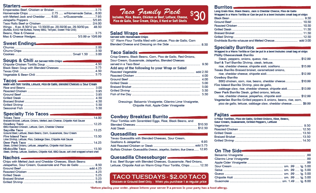 Texas Taco Menu